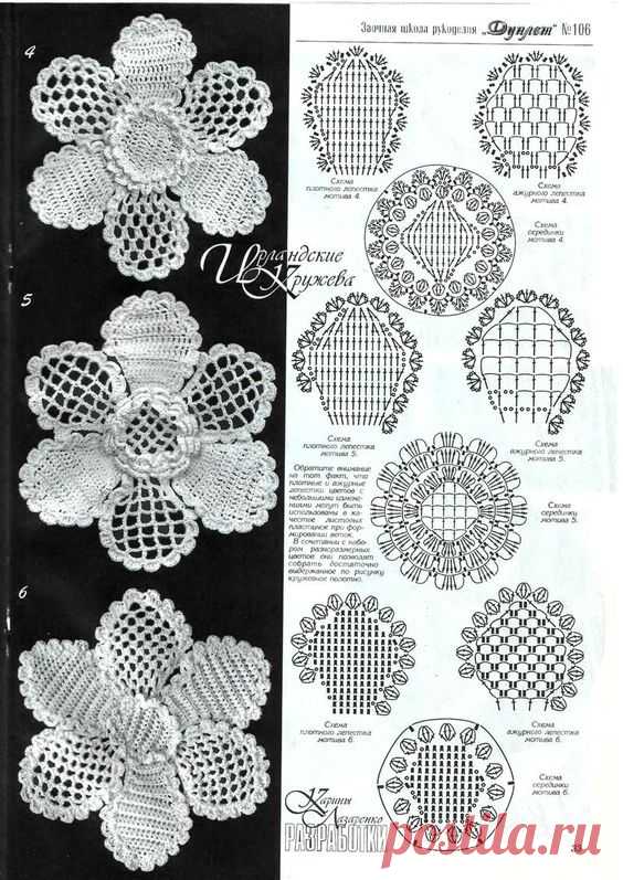 Great ideas for flowers! | Crochet Irish | Вязаные Цветы, Ирландский и Диаграмм