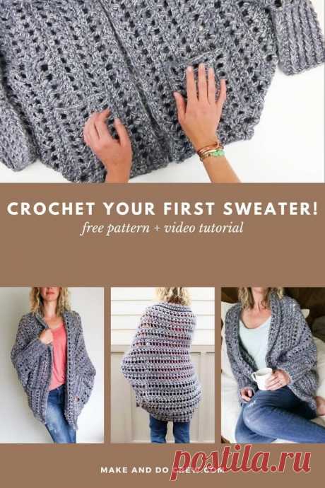 Feb 24, 2021 - Creatively constructed from a simple rectangle, this flattering chunky crochet sweater comes together easily with no shaping. Free pattern & video tutorial!