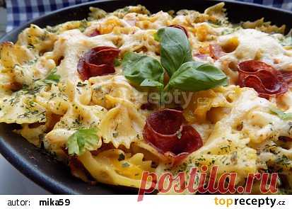 Pečené (nevařené) těstoviny se šunkou a sýrem recept - TopRecepty.cz