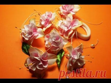 Fabric flowers how to make: pink fuchsia from fabric/tutorial/Цветы из ткани: розовая фуксия/МК