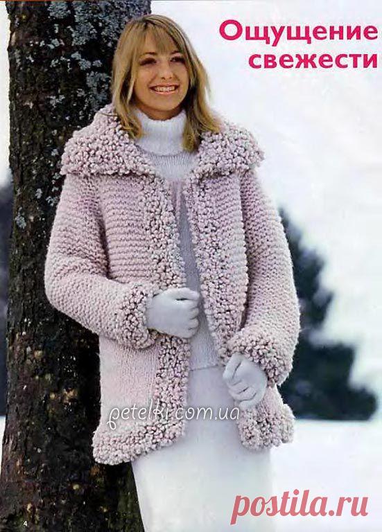 спицами с планками из фасонной пряжи. Описание вязания