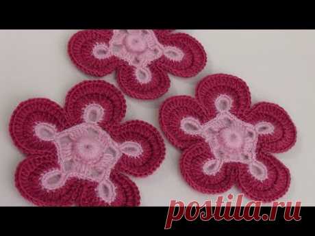 Вязание цветка.Урок вязания крючком.Сrochet flower pattern.Knitted flower.