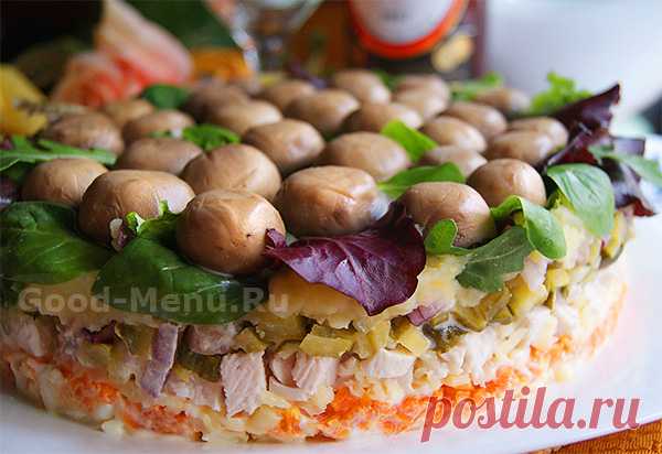Салат Грибная поляна (полянка) с шампиньонами - рецепт с пошаговыми фото