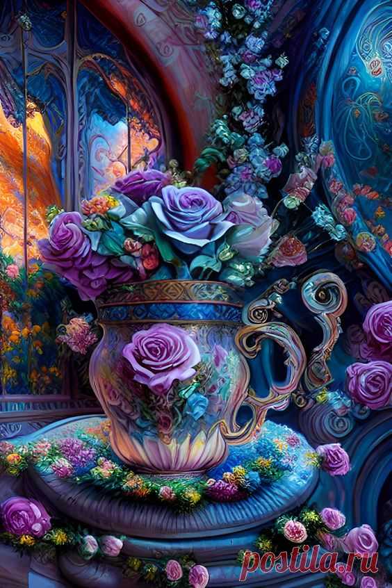 Ornate Blue Cup 6