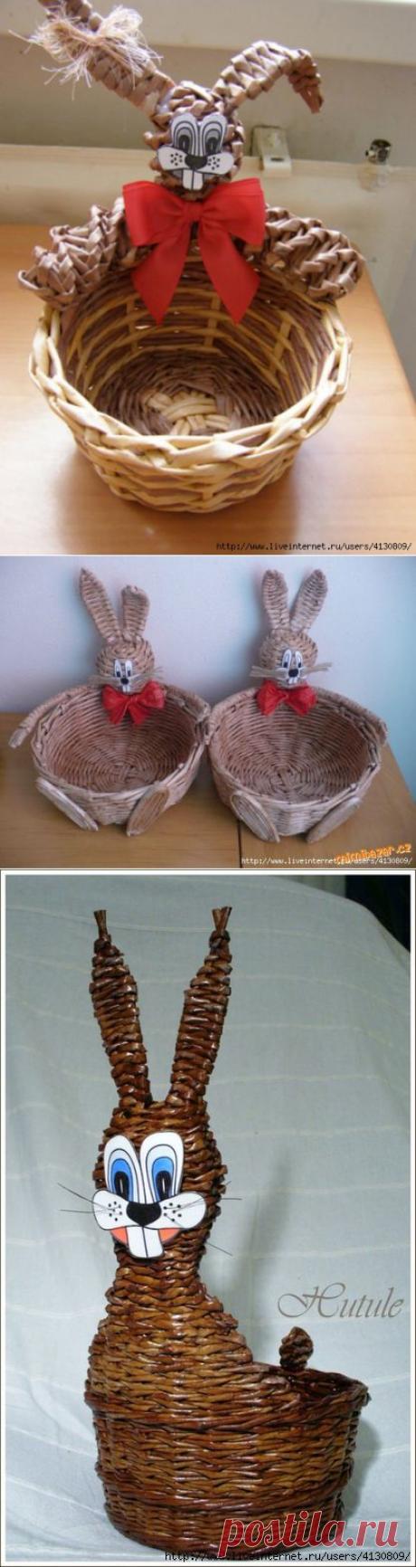 Зайчик. Корзинка из газет. 2й вариант. Мастер-класс.