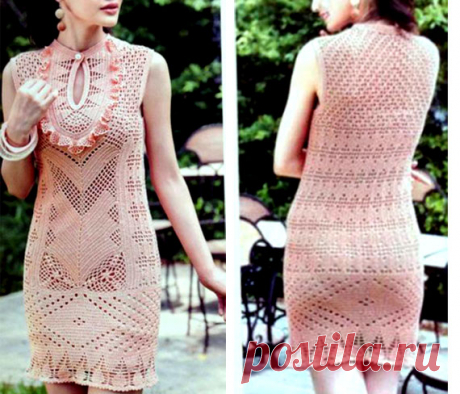 Розовое филейное платье. Схема