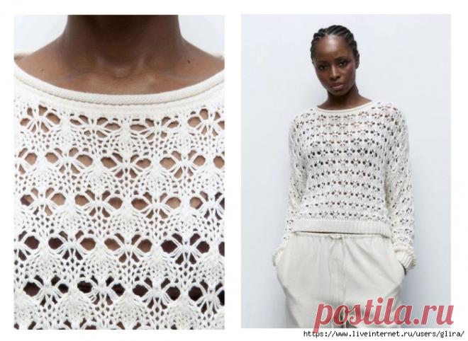 Воздушный узор с ажурными бабочками для вязания джемпера, топа