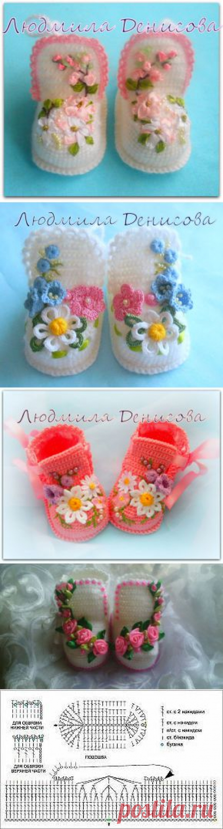 Шикарные пинетки от Людмилы Денисовой из Астаны. Фото для вдохновения + схема.ПЕРЕПОСТ