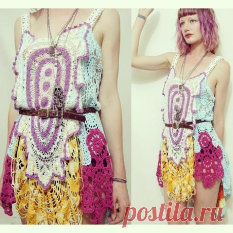 @cruxandcrow в Instagram: «#flashback to a couple of years ago..made with colourful 70s crochet // #cruxandcrow #handmade #crochet #crochetdress #ooak»
