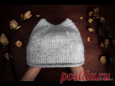 Видеоурок: вяжем спицами шапку с ушками - Ярмарка Мастеров - ручная работа, handmade