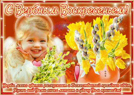С Воскресеньем Вербным поздравляю
И в весенний праздник благодатный
Мира и здоровья я желаю,
И любви, как космос, необъятной!