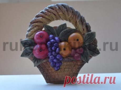 Картина из соленого теста. Корзина с фруктами. Мастер-класс.