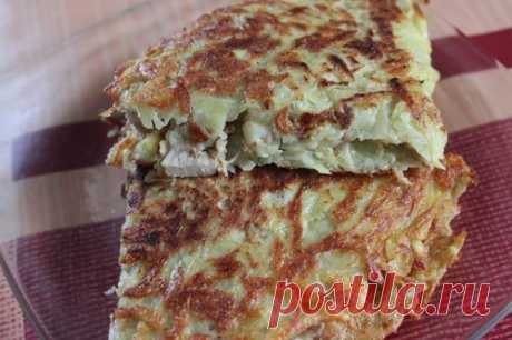 Картофельные блины с начинкой из курицы и сыра