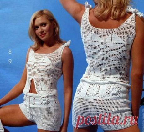 Комплект для пляжа в филейной технике схема. Шорты и майка для пляжа крючком |