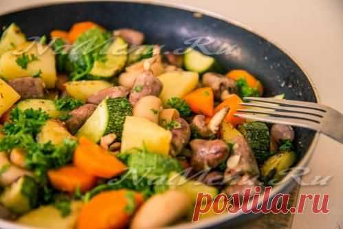 Рагу с куриными сердечками и овощами