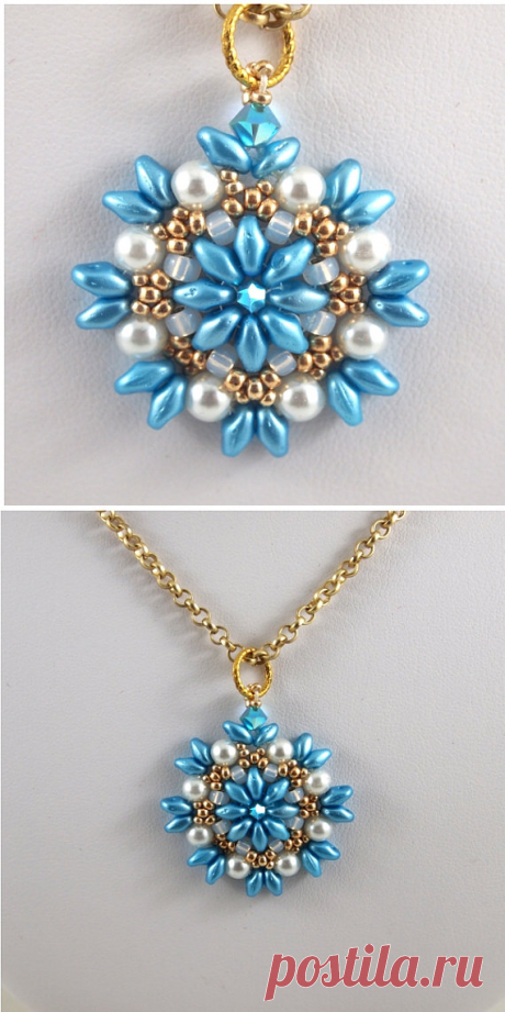 AquaGold and White Hand Beadwoven pendant от ChainedByLightness