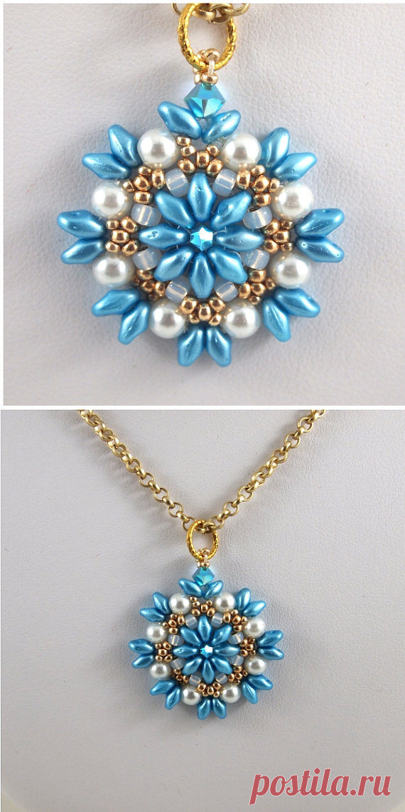 AquaGold and White Hand Beadwoven pendant от ChainedByLightness
