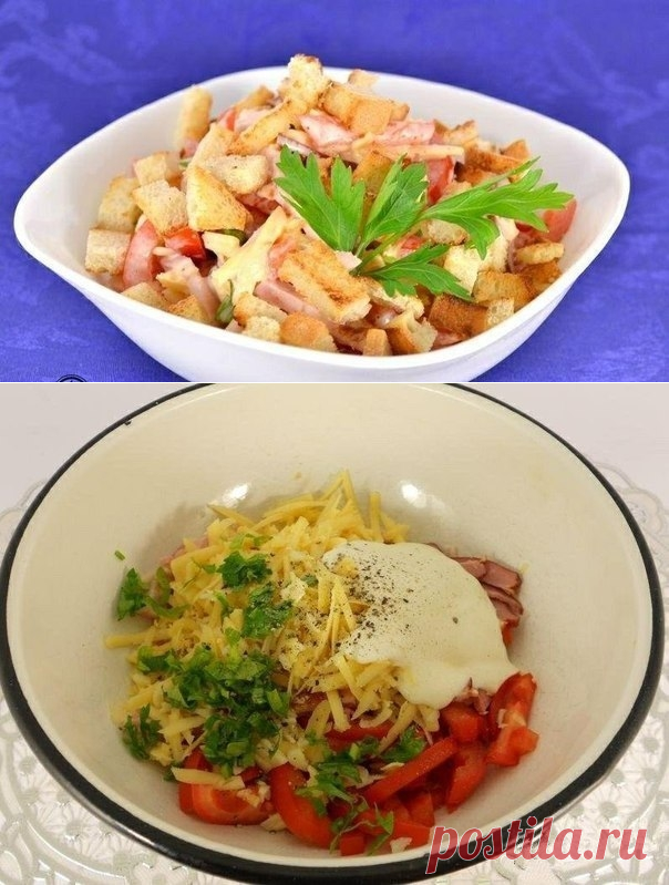 Как приготовить салат из помидоров с грудинкой, сыром и сухариками - рецепт, ингридиенты и фотографии