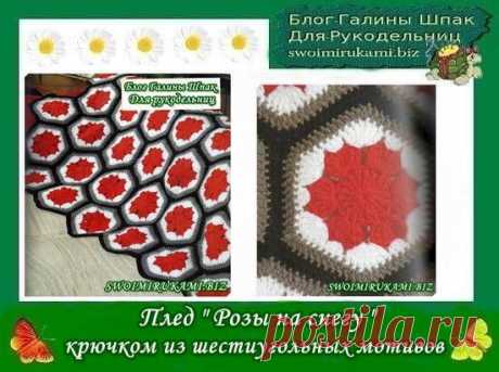 Плед "Розы на снегу" крючком из шестиугольных мотивов | Блог Галины Шпак|Мастер-классы по рукоделию