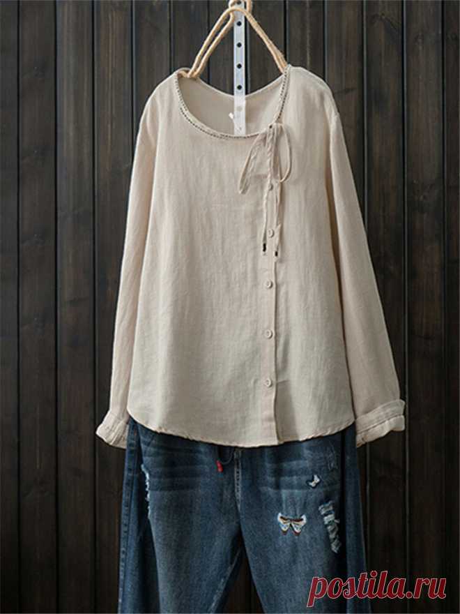 Front Button Crew Neck Long Sleeve Casual Shirt Your friend shared a fashion website for you and give you up to 20% off coupons! Claim it now.