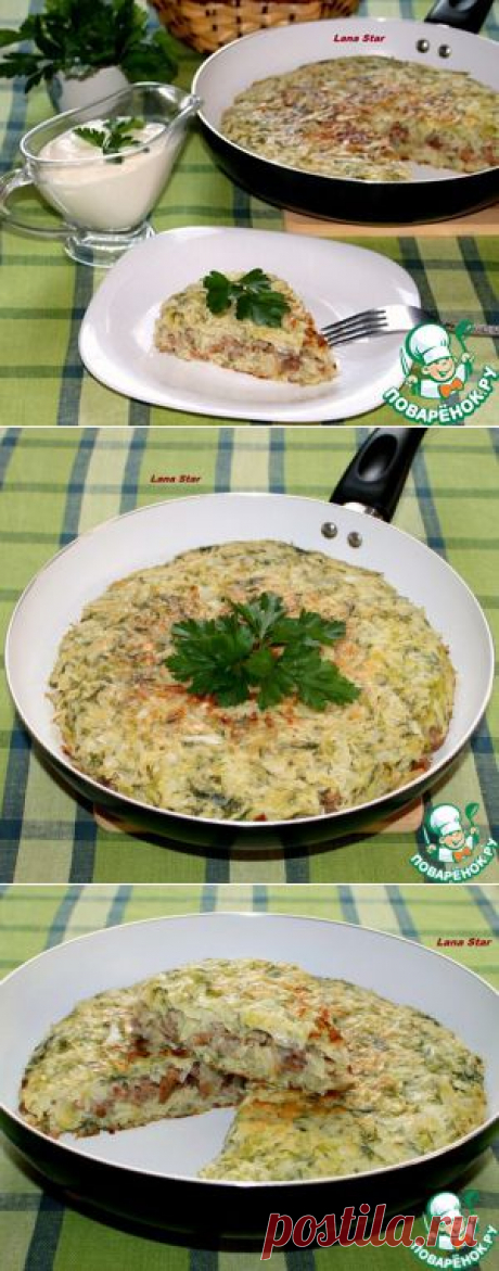 Капустный пирог с мясом и грибами на сковороде - кулинарный рецепт