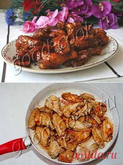 Хорошая кухня - крылышки, жаренные в острой карамели. Кулинарная книга рецептов. Салаты, выпечка.