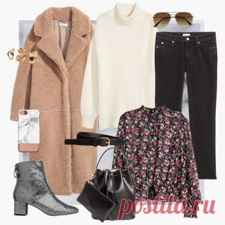 Сочетайте в одном образе различные оттенки, материалы и принты! Так, уютное бежевое пальто будет отлично смотреться вместе с оригинальными ботильонами цвета металлик и объемным трикотажным свитером с высоким горлом. Не бойтесь экспериментировать! #HM
