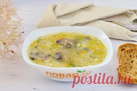 Суп с грибами, рисом и яйцом