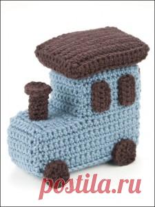 Детский плед крючком и объемные игрушки-паровозики