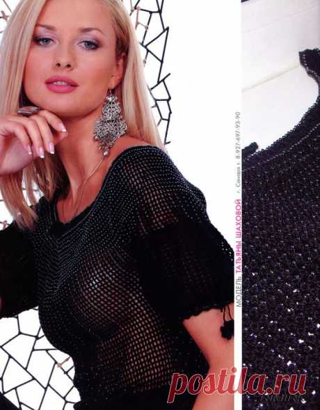 БЛУЗКА С РУКАВАМИ "ФОНАРИК". ВЯЗАНИЕ КРЮЧКОМ С БИСЕРОМ .