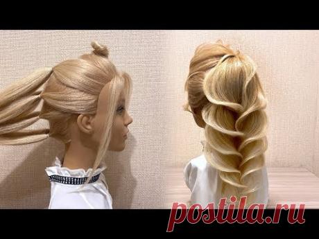 Красивые прически пошагово.Коса из локонов в хвосте