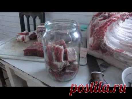 Очень вкусная мясная тушенка в домашних условиях. Жизнь в деревне