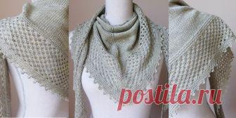 Шаль спицами Ghost Gardens Треугольная шаль вязаная спицами лицевой гладью с ажурной каймой и обвязкой 