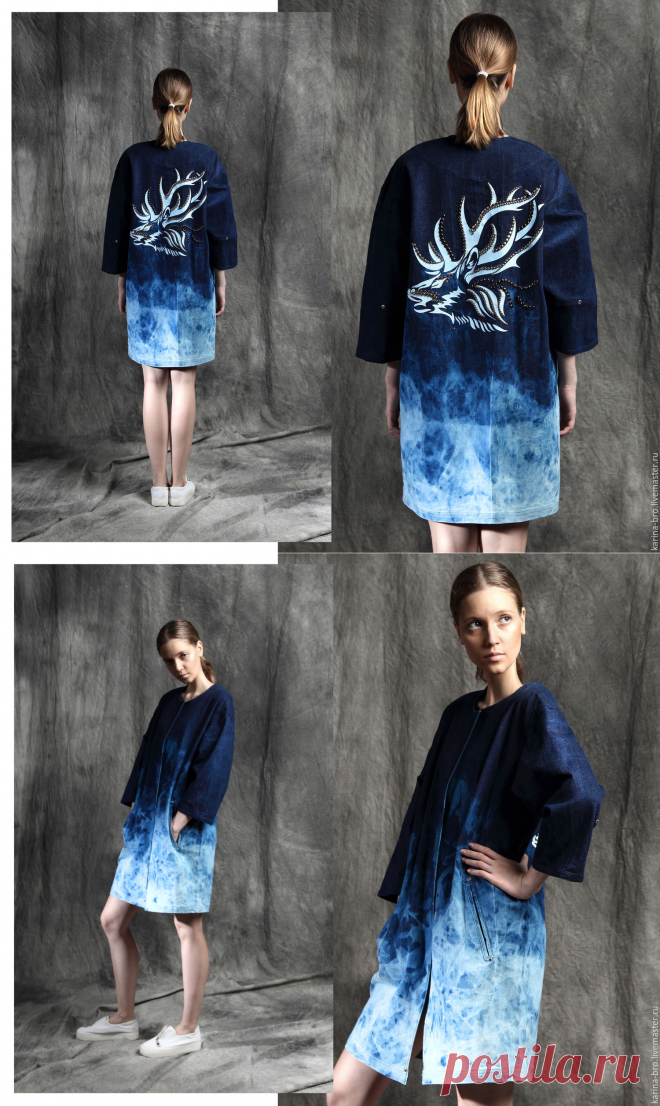 Купить Джинсовое пальто "Сибирь" - голубой, рисунок, джинса, джинсовый стиль, джинсовое пальто