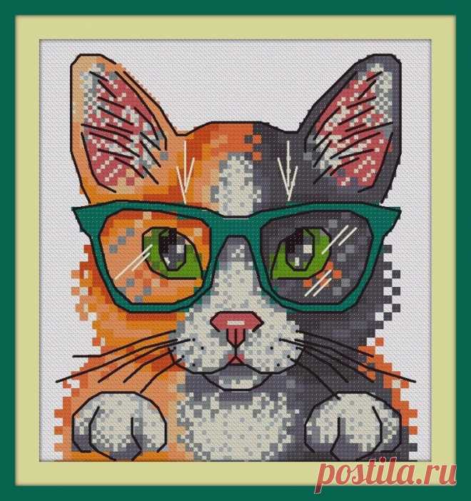 Cat with Glasses Cross Stitch Pattern Download Cross Stitch | Etsy