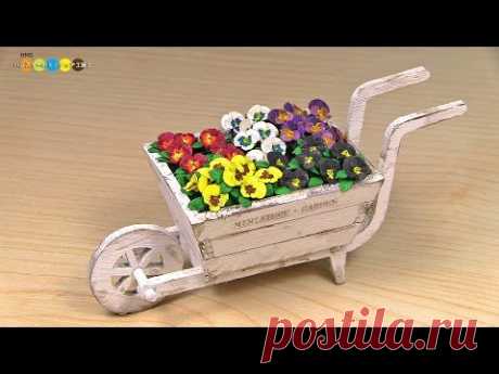 Miniature Paper Flower - Pansy and Wood handcart　ミニチュアの花パンジーと手押しカート作り