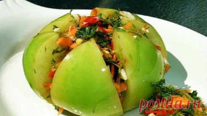 Как вкусно замариновать зеленые помидоры с чесночком