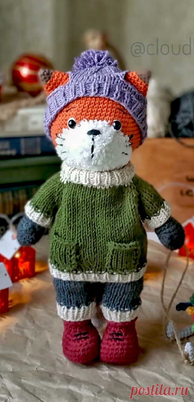 PDF Зимний Лис крючком. FREE crochet pattern; Аmigurumi animal patterns. Амигуруми схемы и описания на русском. Вязаные игрушки и поделки своими руками #amimore - Лиса, лисица, лисёнок, лисичка.