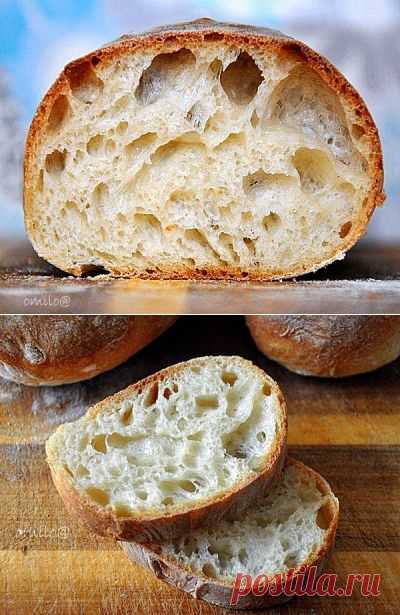 Pain Rustique : Хлеб, батоны, багеты, чиабатта/ ЧИАБАТТА
ОПАРА: 
450 гр. хлебной муки, 
 450 гр. воды, 
 0.5 гр. (⅛ ч.л.) сухих быстродействующих дрожжей 
ТЕСТО: 
450 гр. хлебной муки, 
 170 гр. воды, 
 вся опара, 
 17 гр. соли, 
 5 гр. (1¼ ч.л.) сухих быстродействующих дрожжей