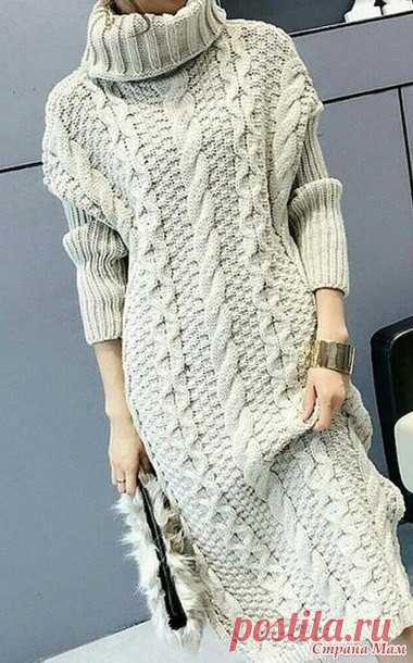 ​Длинное тёплое платье спицами