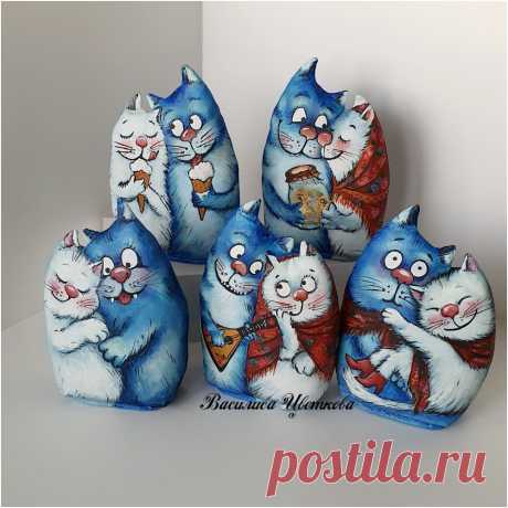 Синий кот. Котик. Игрушки своими руками. Грунтованный текстиль