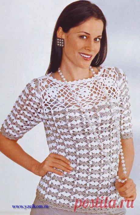 Романтичная блуза с жабо и каймой из мотивов Ажурная блуза из цветочных мотивов Ажурная блуза на кокетке из цепочек Ажурная блуза на кокетке связанной по кругу Блуза филейной сеткой с ажурными вставками Ажурная розовая блуза на круглой кокетке Ажурная цветная блуза на кокетке из мотивов Блуза из кружевных розеток Ажурная блуза из двух цветов Блуза с вертикальными ажурными полосами