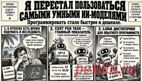 Автор Habr сравнивает стоимость, скорость и удобство разных ИИ-моделей для программирования и делает акцент на эффективности задачи.