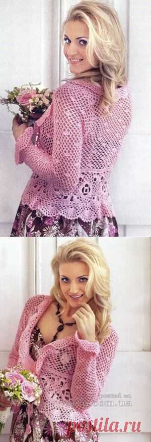 Розовый жакет крючком - Жакет.Полувер.Свитер