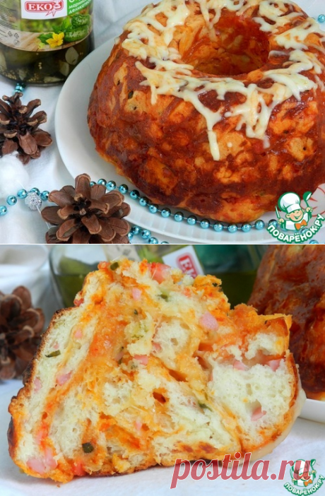 Кекс с колбасой и маринованными огурцами.