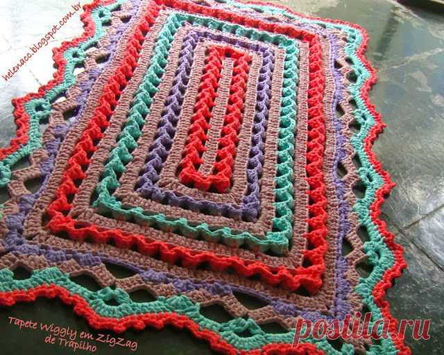 Прямоугольный коврик из трикотажной пряжи. Крючком. Схемы. / crochet103.blogspot.ru