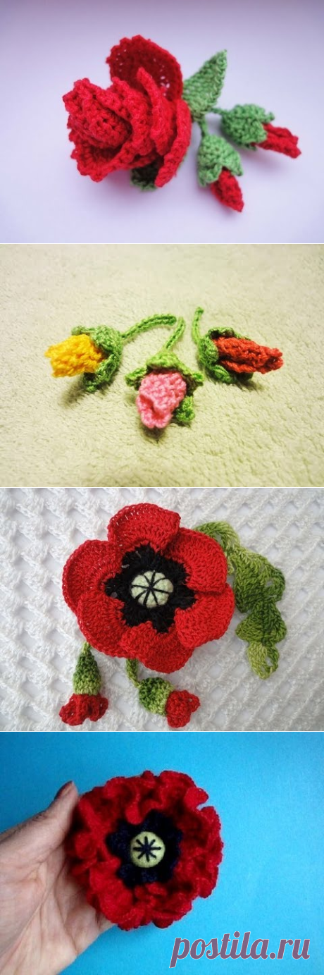 Роза с бутонами Rose and flower buds Crochet - YouTube