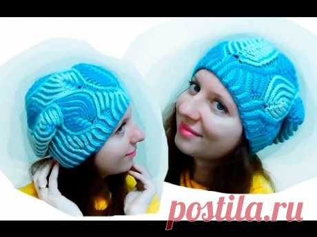 Женская шапка "Морозные узоры"  спицами. Часть 7 // Brioche Stitch // Women's hats knitting