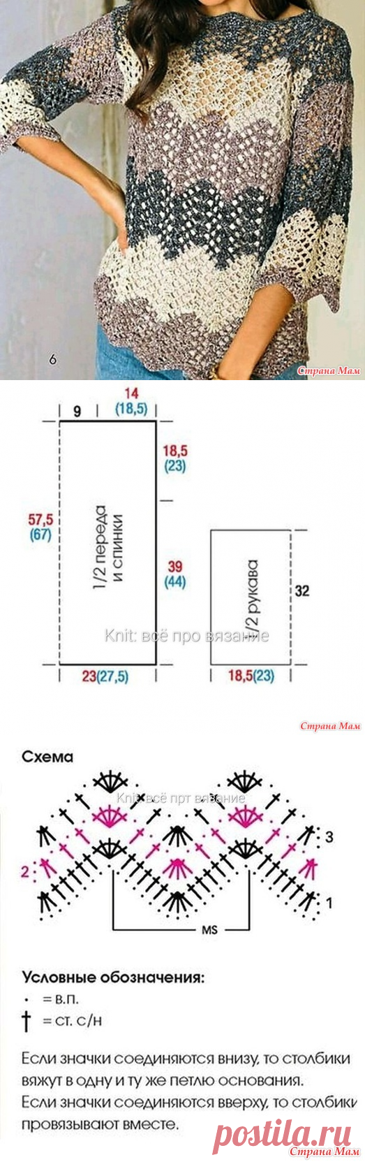 Очаровательный ажурный пуловер. Крючок. - ВЯЗАНАЯ МОДА+ ДЛЯ НЕМОДЕЛЬНЫХ ДАМ - Страна Мам