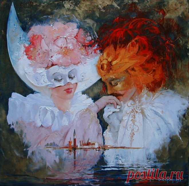Венеция - любовь поэта. Маски... художник Georges Corominas.
